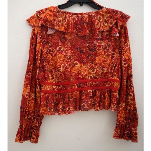 Free People OB1595772 Women's Sz M Cherry Combo Floral Rudi Ruffle Top - Picture 2 of 9